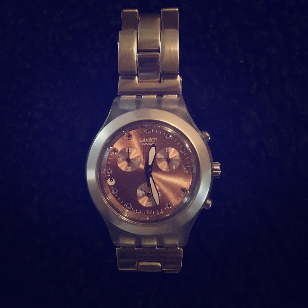 Swatch Rose Gold Tone Chronograph Bracelet Watch